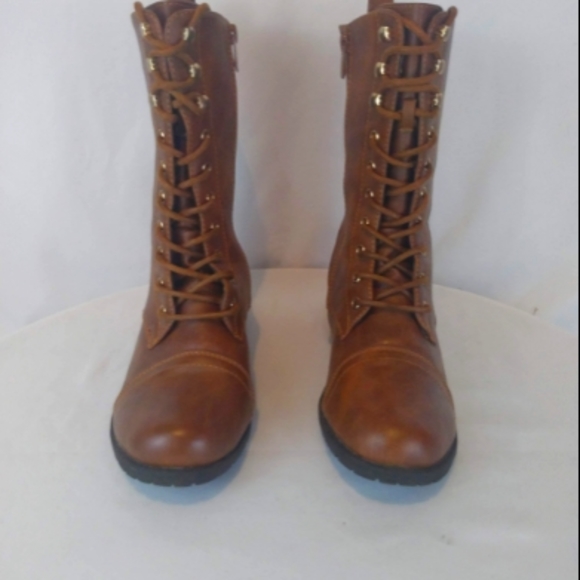 Forever Brown Lace up Combat Boot - Picture 1 of 12